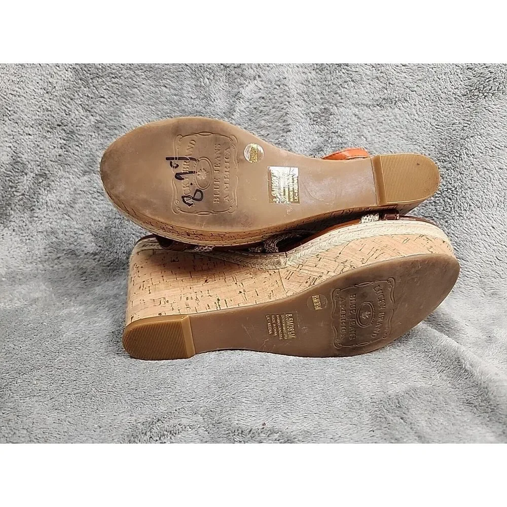 Lucky Brand High heel wedge sandals White and‎ tan strappy open toe size 8.5 - Picture 9 of 10